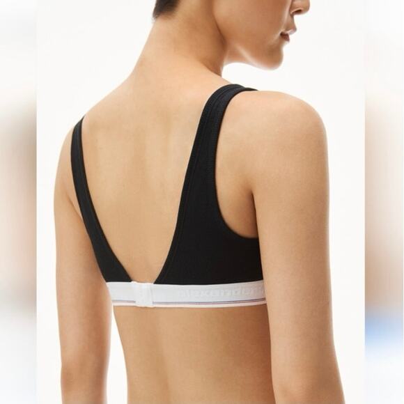 3 pk Alexander Wang bralette triangle ribbed jersey V neck monogram band S small - Picture 2 of 13